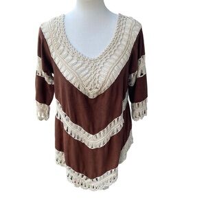 Gee Gee pull over top‎ v neck 3/4” sleeve 70’s loose fit size medium